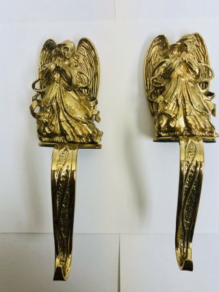 Vtg Gumps Brass Christmas Stocking Holders - Angel Figure