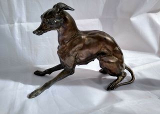 Bronze Colored Spelter Metal Italian Greyhound Whippet Dog Statue Figurine