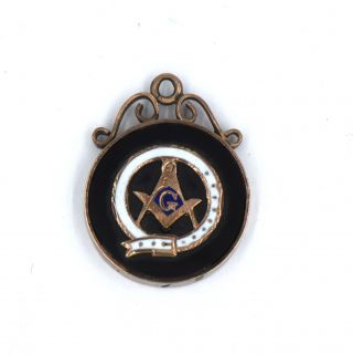 Antique Masonic Double Sided Pendant 10k Rose Gold Onyx Enamel G Square Compass