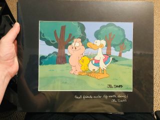 Garfield And Friends Cartoon U.  S.  Acres Production Cel Signed Note Jim Davis