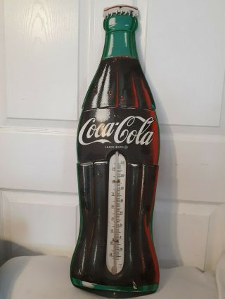 Vintage Coca - Cola Tin Sign With Thermometer - Usa Coke Sign