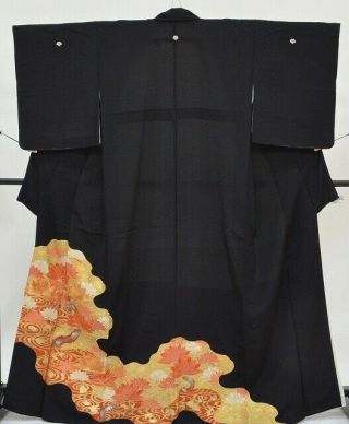 Japanese Vintage Kimono /tomesode/ Silk Womens 62 Inc.  / Black 3nfuji21791