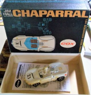 Cox Vintage 1/24 1/25 Good Chaparral White Slot Car Run Chassis Box Ins Revell