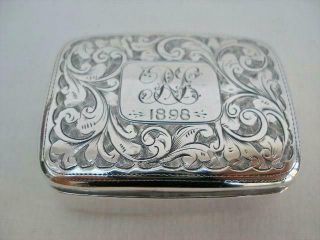 Quality Sterling Silver Scroll Decorated Snuff Box By John Edward Wilmot.