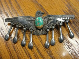 Native American Sterling Silver Turquoise Thunderbird Phoenix Bird Brooch Pin