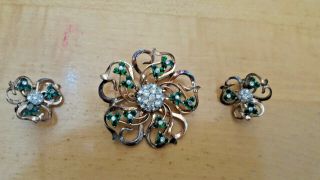 Pennino Sterling Lrg Vintage Retro Rhinestone Brooch Pin & Clip Earrings