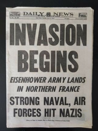 June 6 1944 York Daily News D - Day Invasion Begins Edition Authentic
