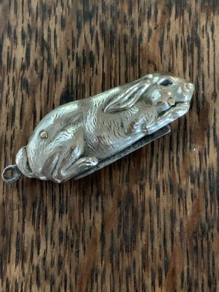 Victorian Bunny Rabbit Chatelaine Silver Plate? Pocket Knife Art Nouveau Figural