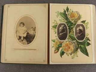 Vintage Leather Victorian Photo Album With Some Family B&w Photos,  C.  1880s Pets