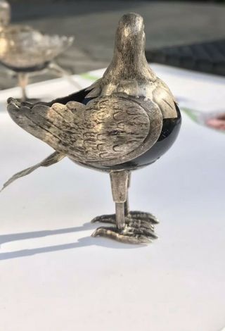 Antique Style One Rare Solid Silver Bird Figure Pigeon On Onyx Gem Stone