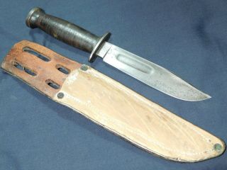 A,  Wwii Us Fighting Knife Kinfolks Pilot Survival Army Usn Bowie W/ Scbd