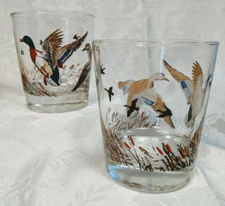 Vintage Set (2) Sporting Ducks,  Mallards Whiskey,  Old Fashioned Glasses