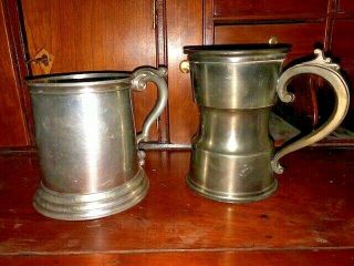 Set Of 2 Vintage English Pewter Tankards Mugs Cups Steins