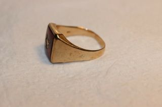 Vintage 10K Gold MEN ' S Red Stone LOOM MOOSE / ELK Ring 3