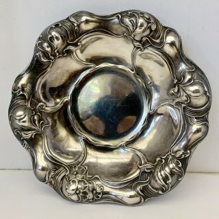 American Sterling Silver Art Nouveau Repousse Round Dish Circa 1900
