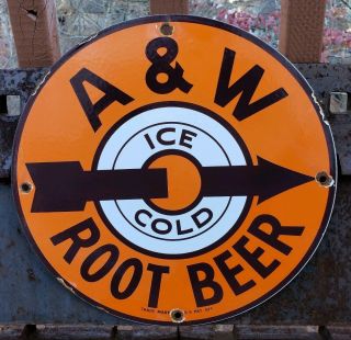 Vintage A & W Root Beer Porcelain Sign Gas Station Soda Fountain Pepsi Coke Dew
