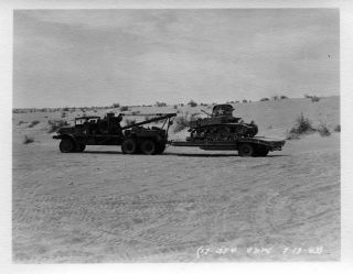 Wwii Photo Camp Seeley M3 Stuart Tank On Army Tow Truck 1943