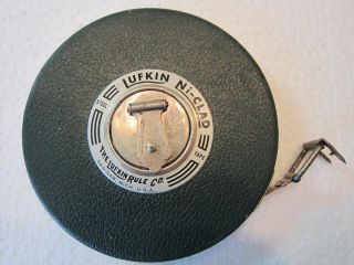Lufkin Rule Co.  Steel Tape Measure 100 Foot Leader Round Green Case Crank Knob