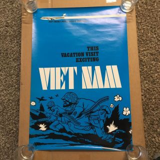 Vintage Vietnam Anti War Protest Poster Fly Trans Inter - Asian Airways 1968