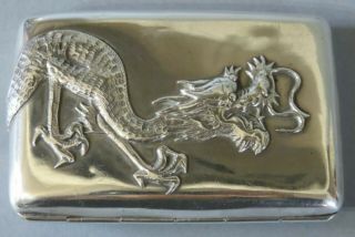 Fine Antique Chinese Export Silver Cigarette Case Dragon Wang Hing C1910