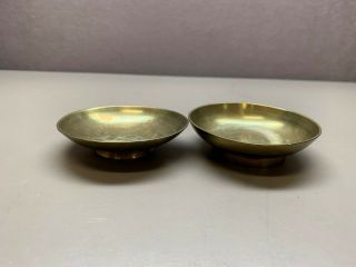 2 Vintage Brass Small Trinket Dish / Bowl Chinese Symbols 3 " Diameter