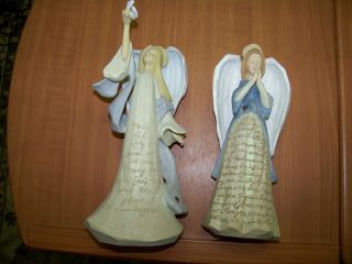 (2) Foundations Angels By Enesco 2004,  2002 Designed By Karon Hahn 9 " & 10 "