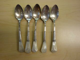 5 Tea Spoons Antique Victorian Mother Of Pearl Handle Sterling Bolster Euc