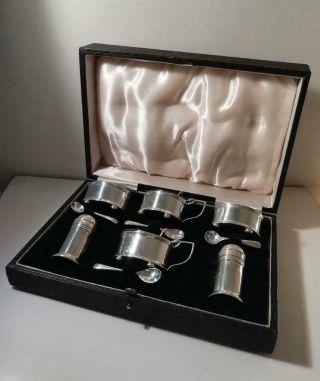 A Boxed 10 Piece Silver Condiment Set : Birmingham 1935