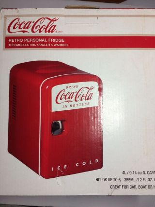 4l Coca Cola Retro Personal Mini Fridge 6 Can.  14 Cu.  Ft.  Capacity Cooler