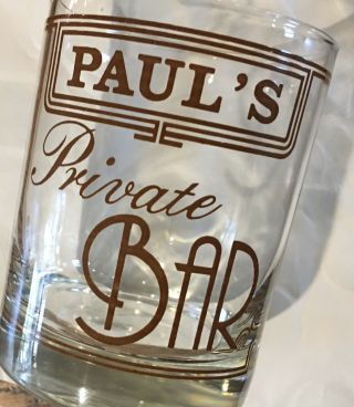 Vintage Houze “paul’s Private Bar” Rock Glass Great Looking Art Deco Logo - Paul