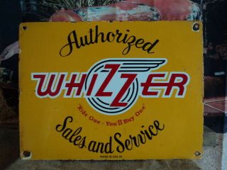 Old Large Vintage 1952 Whizzer Sales And Service Porcelain Gas Station Sign
