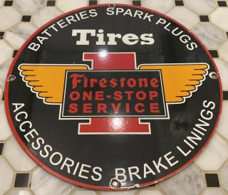 Vintage Firestone Tires Porcelain Service Sign Gas Oil Ford Michelin Goodyear