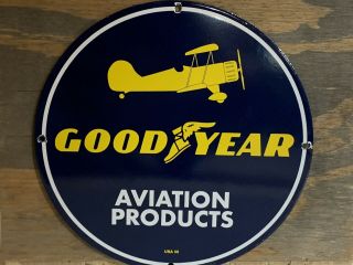 12in Good Year Aviation Products Porcelain Enamel Sign Oil Gas