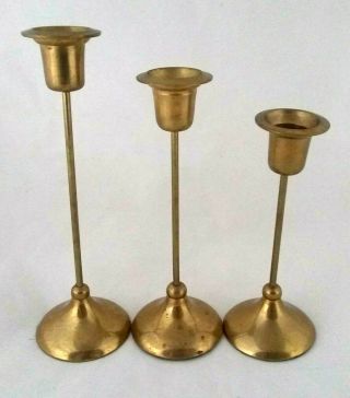 Vintage Brass Taper Candle Holder Graduated Made In India Patina Set Of 3