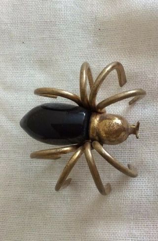 Awesome Large 2x2 Inch Vintage Black Brass Spider Pin Brooch Halloween