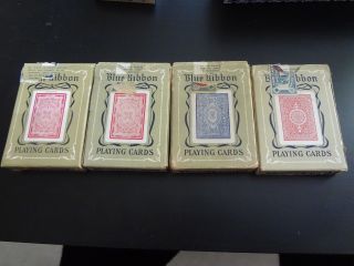 Vintage Blue Ribbon 323 Blue Playing Cards 4 Decks Russell Old 1920s
