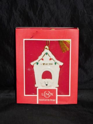 Lenox I Love My Dog Christmas Ornament Porcelain Dog House Puppy 3.  25 In