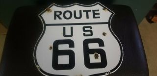 " Route Us 66 " Vintage Porcelain Steel Road Sign.