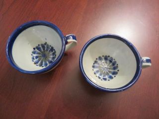 2 Vtg Ken Edwards Guadalajara Mexican Pottery Blue Flower 2 3/8 " Coffee Tea Mugs