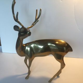 Vintage Brass Buck Deer 14” Figurine Korea Reindeer Figure