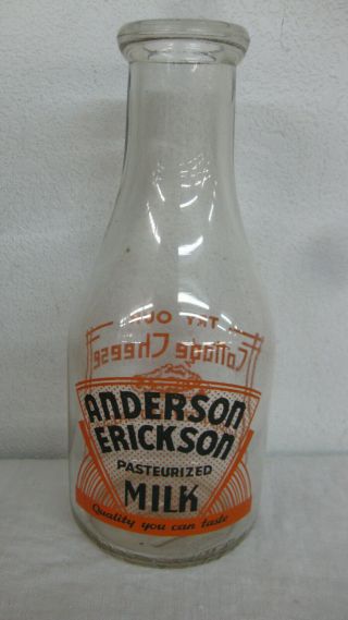 Vgt Anderson Erickson Dairy Milk Bottle Quart Try Cottage Cheese Orange Label