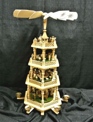 Vintage Erzgebirge Christmas Nativity Pyramid Carousel 4 Tier Germany All Parts