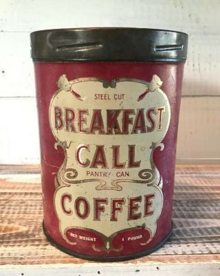 Vintage Breakfast Call Pantry Tin Tea Independence Coffee & Spice Co.  1 Lb