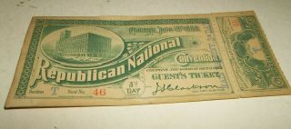 1888 Republican National Convention Chicago Ticket With Attached Stub 3rd Day