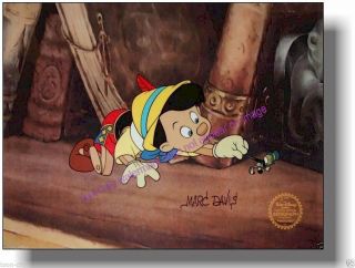 Sericel Cel Marc Davis Pinocchio Jiminy Cricket Hand Signed Walt Disney