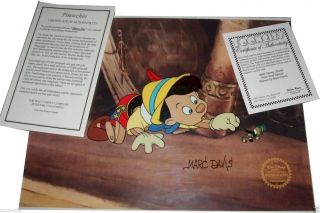 Sericel Cel MARC DAVIS Pinocchio Jiminy Cricket Hand Signed Walt Disney 3