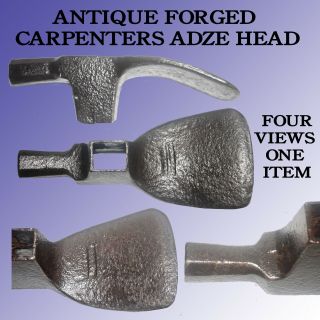 Antique Forged Carpenters Adze Head With Spade And Hammer Blades