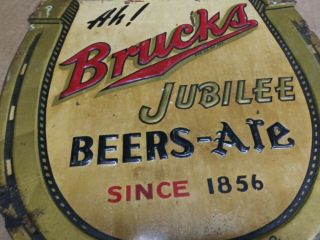 Vintage 1930s Brucks Beer Ale Embossed Metal Sign Old Bar Liquor Store Horseshoe