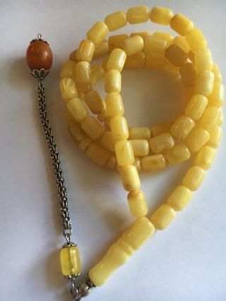 Vintage German Baltice Amber Prayer Beads Necklace Chalk Colour 30 Gram Veined