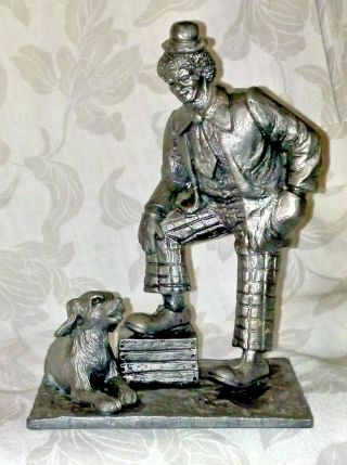 Vintage Michael Ricker Pewter 6 " Clown With Dog Handcrafted Usa Figure - Signed